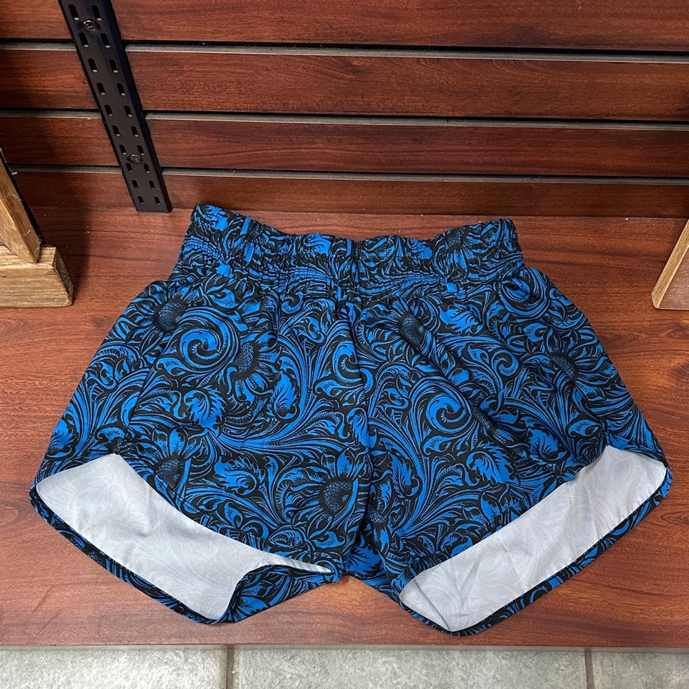 Women's Blue Floral Scroll Athletic Shorts